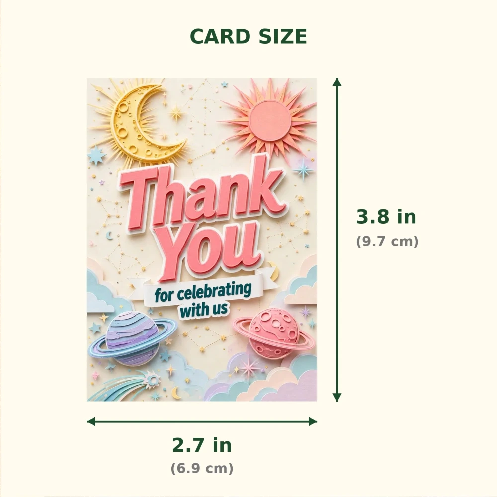 Celestial Theme Thank You Cards Birthday Party Supplies (PACK OF 30) - 300 GSM Matte Fine Art Cardstock (2.5 x 3.5 Inch) - Premium Party Decor Supply by Party Decor Mall - View 2