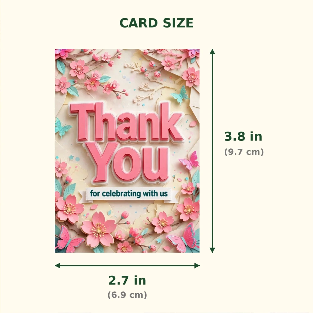 Cherry Blossom Theme Thank You Cards Birthday Party Supplies (PACK OF 30) - 300 GSM Matte Fine Art Cardstock (2.5 x 3.5 Inch) - Premium Party Decor Supply by Party Decor Mall - View 2