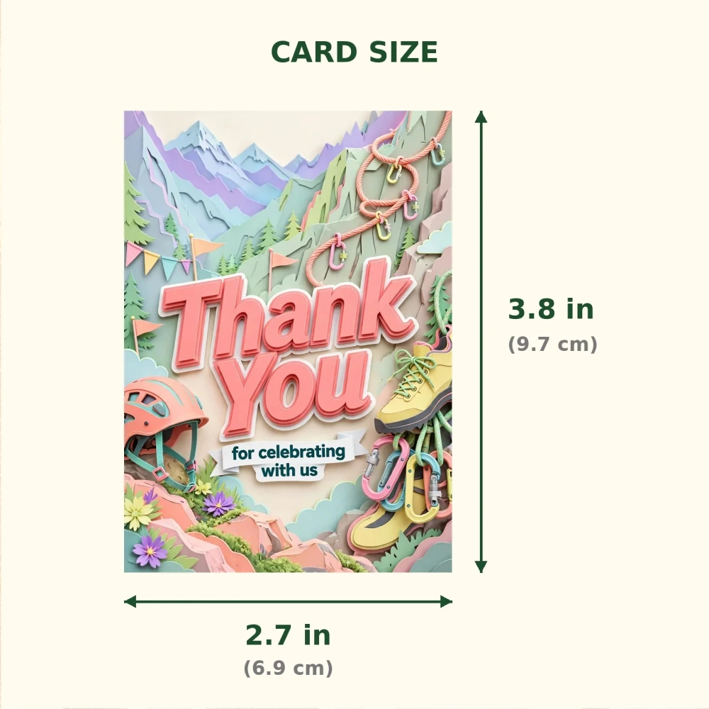 Climbing Theme Thank You Cards Birthday Party Supplies (PACK OF 30) - 300 GSM Matte Fine Art Cardstock (2.5 x 3.5 Inch) - Premium Party Decor Supply by Party Decor Mall - View 2