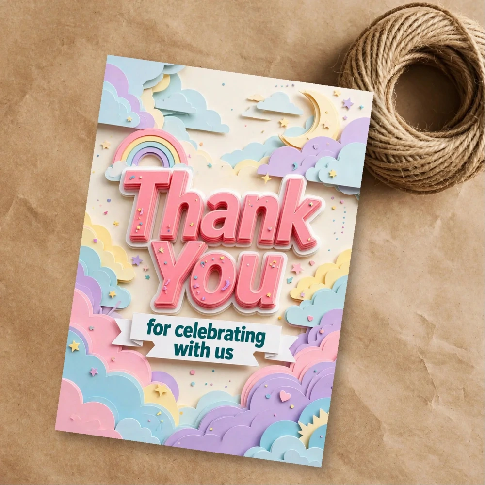 Clouds Theme Thank You Cards Birthday Party Supplies (PACK OF 30) - 300 GSM Matte Fine Art Cardstock (2.5 x 3.5 Inch)
