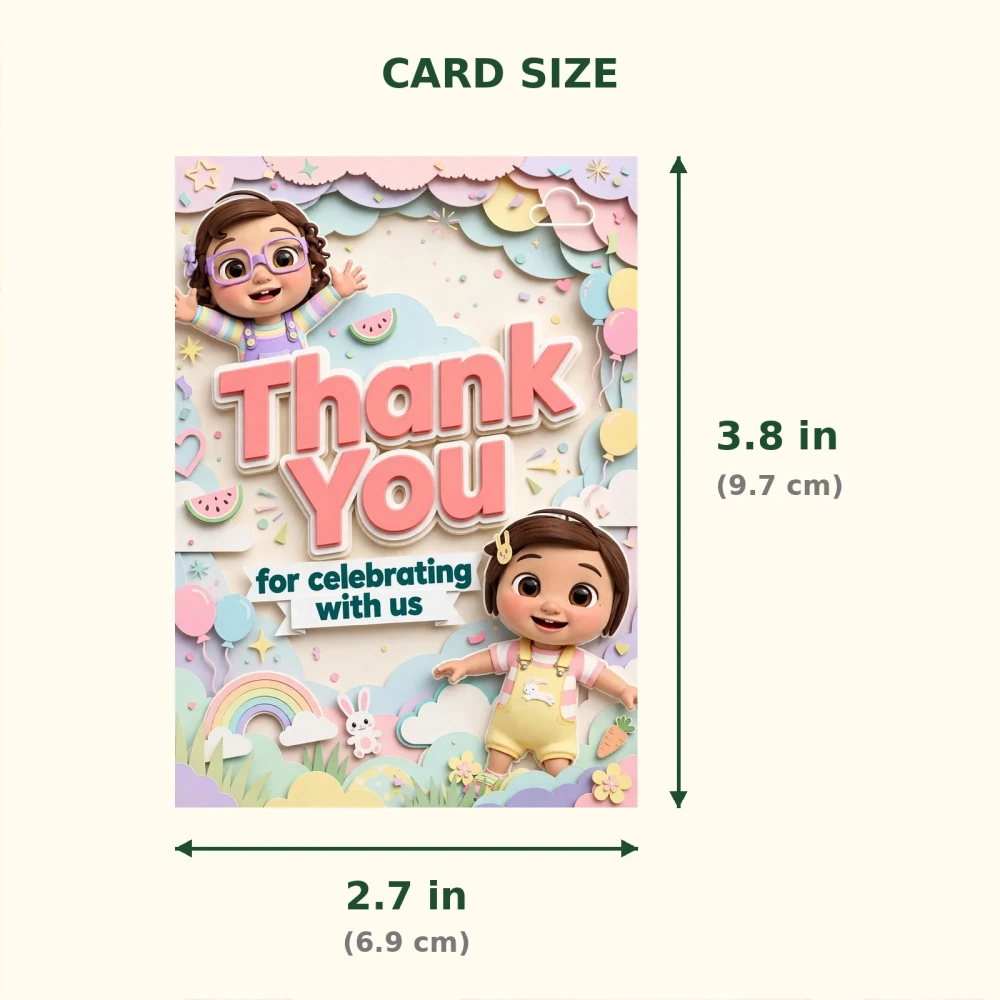 Cocomelon Theme Thank You Cards Birthday Party Supplies (PACK OF 30) - 300 GSM Matte Fine Art Cardstock (2.5 x 3.5 Inch) - Premium Party Decor Supply by Party Decor Mall - View 2