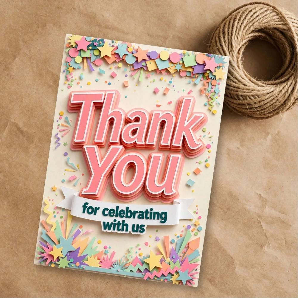 Confetti Theme Thank You Cards Birthday Party Supplies (PACK OF 30) - 300 GSM Matte Fine Art Cardstock (2.5 x 3.5 Inch) - Premium Party Decor Supply by Party Decor Mall - View 1