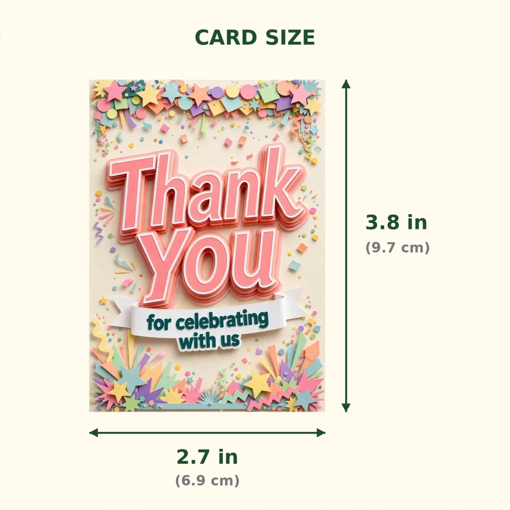 Confetti Theme Thank You Cards Birthday Party Supplies (PACK OF 30) - 300 GSM Matte Fine Art Cardstock (2.5 x 3.5 Inch) - Premium Party Decor Supply by Party Decor Mall - View 2