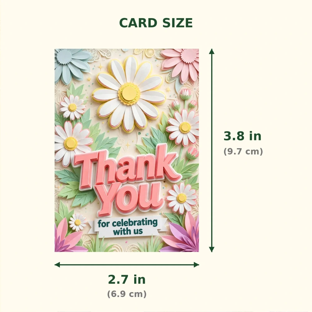 Daisy Theme Thank You Cards Birthday Party Supplies (PACK OF 30) - 300 GSM Matte Fine Art Cardstock (2.5 x 3.5 Inch) - Premium Party Decor Supply by Party Decor Mall - View 2