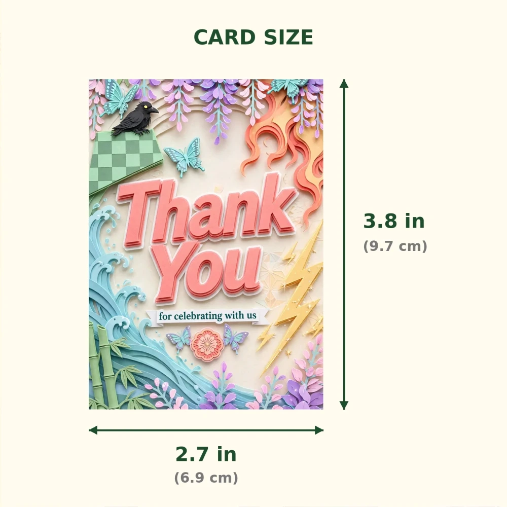 Demon Slayer Theme Thank You Cards Birthday Party Supplies (PACK OF 30) - 300 GSM Matte Fine Art Cardstock (2.5 x 3.5 Inch) - Premium Party Decor Supply by Party Decor Mall - View 2