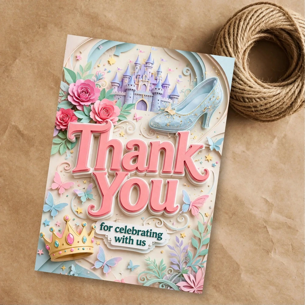 Disney Princess Theme Thank You Cards Birthday Party Supplies (PACK OF 30) - 300 GSM Matte Fine Art Cardstock (2.5 x 3.5 Inch)