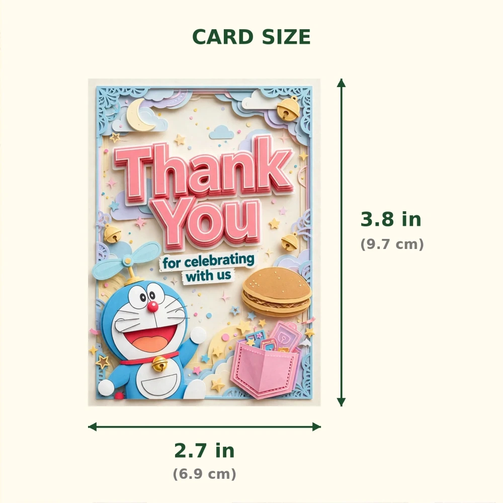 Doraemon Theme Thank You Cards Birthday Party Supplies (PACK OF 30) - 300 GSM Matte Fine Art Cardstock (2.5 x 3.5 Inch) - Premium Party Decor Supply by Party Decor Mall - View 2