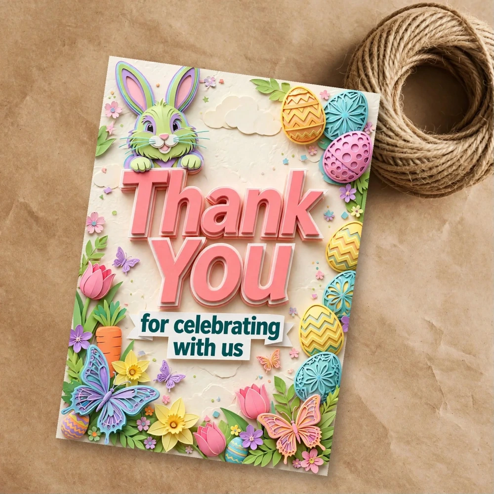 Easter Theme Thank You Cards Birthday Party Supplies (PACK OF 30) - 300 GSM Matte Fine Art Cardstock (2.5 x 3.5 Inch) - Premium Party Decor Supply by Party Decor Mall - View 1