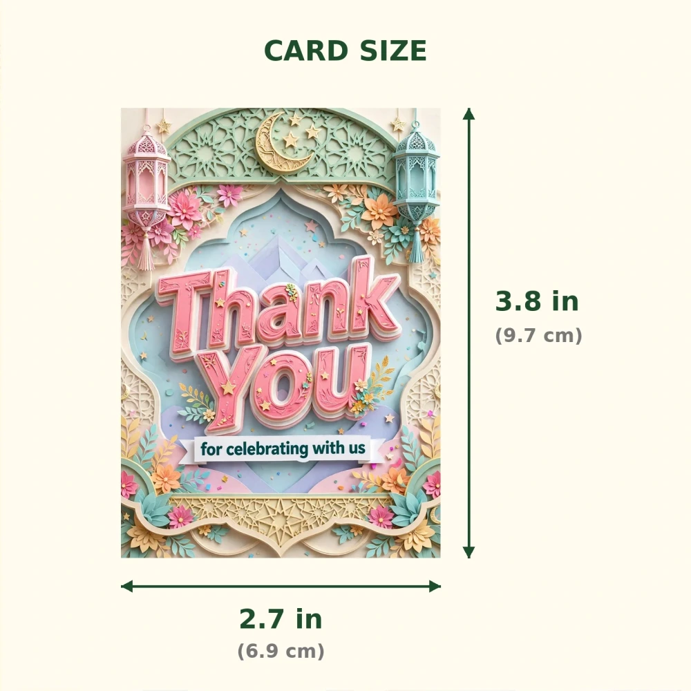 Eid Theme Thank You Cards Birthday Party Supplies (PACK OF 30) - 300 GSM Matte Fine Art Cardstock (2.5 x 3.5 Inch) - Premium Party Decor Supply by Party Decor Mall - View 2