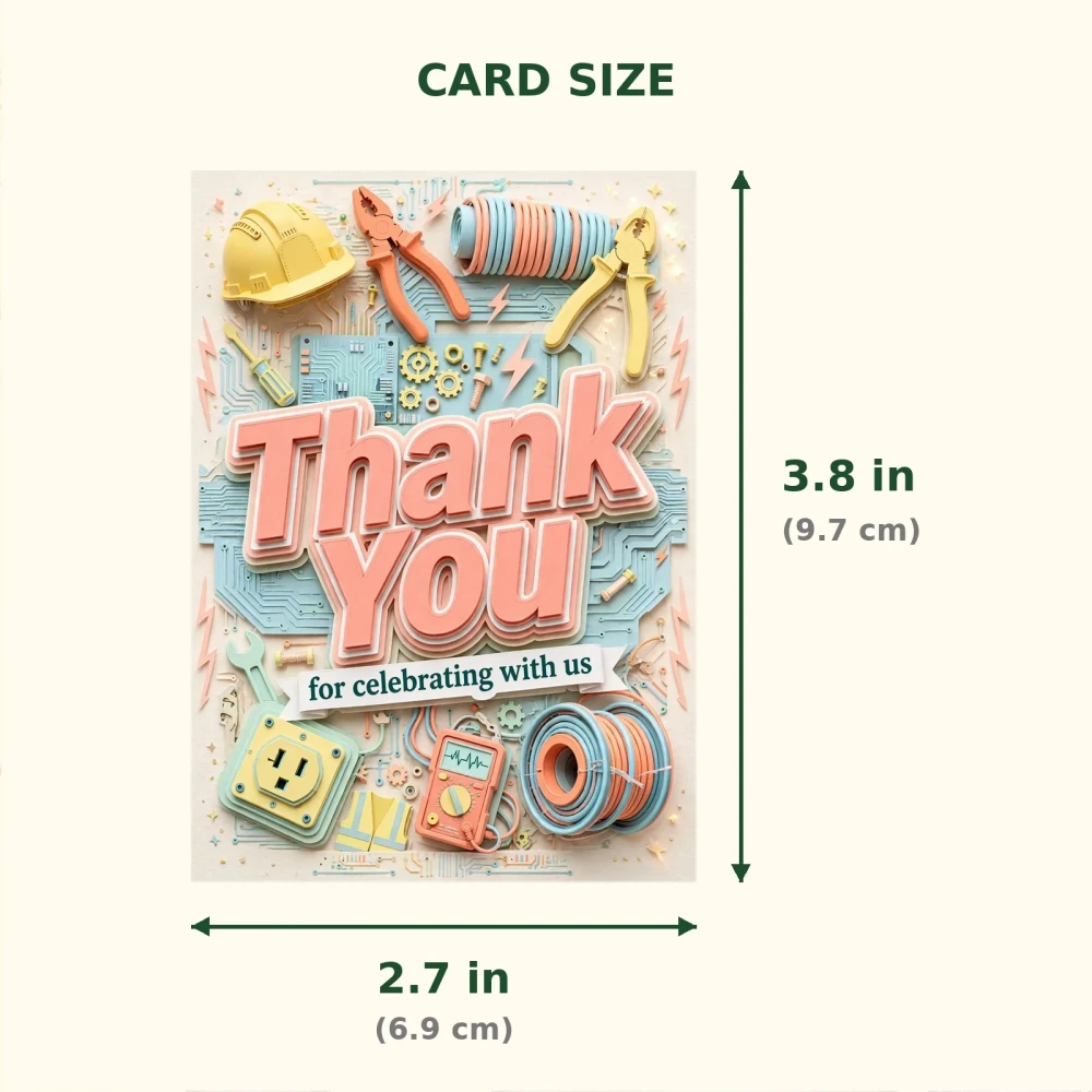 Electrician Theme Thank You Cards Birthday Party Supplies (PACK OF 30) - 300 GSM Matte Fine Art Cardstock (2.5 x 3.5 Inch) - Premium Party Decor Supply by Party Decor Mall - View 2