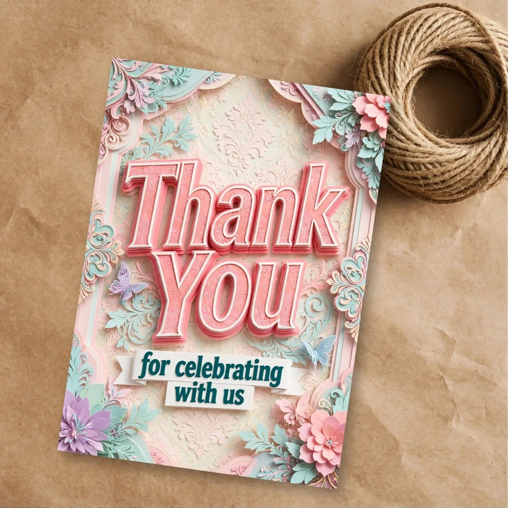Elegant Damask Theme Thank You Cards Birthday Party Supplies (PACK OF 30) - 300 GSM Matte Fine Art Cardstock (2.5 x 3.5 Inch) - Premium Party Decor Supply by Party Decor Mall - View 1