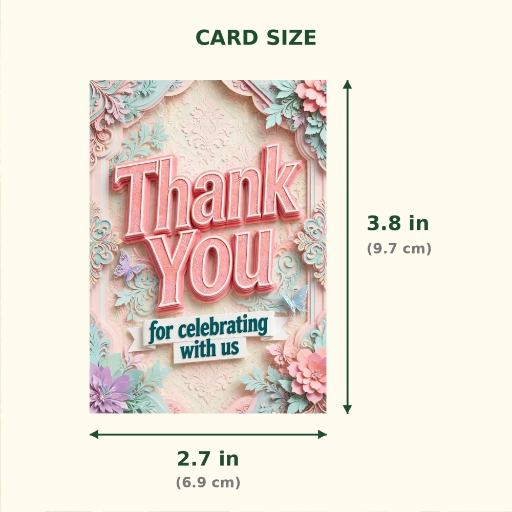 Elegant Damask Theme Thank You Cards Birthday Party Supplies (PACK OF 30) - 300 GSM Matte Fine Art Cardstock (2.5 x 3.5 Inch) - Premium Party Decor Supply by Party Decor Mall - View 2