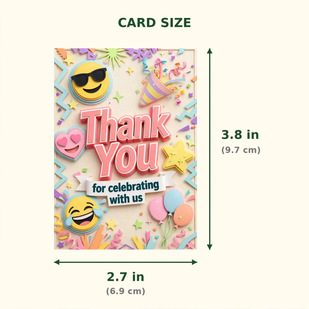 Emoji Theme Thank You Cards Birthday Party Supplies (PACK OF 30) - 300 GSM Matte Fine Art Cardstock (2.5 x 3.5 Inch) - Premium Party Decor Supply by Party Decor Mall - View 2