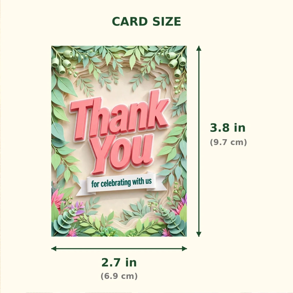 Eucalyptus Theme Thank You Cards Birthday Party Supplies (PACK OF 30) - 300 GSM Matte Fine Art Cardstock (2.5 x 3.5 Inch) - Premium Party Decor Supply by Party Decor Mall - View 2