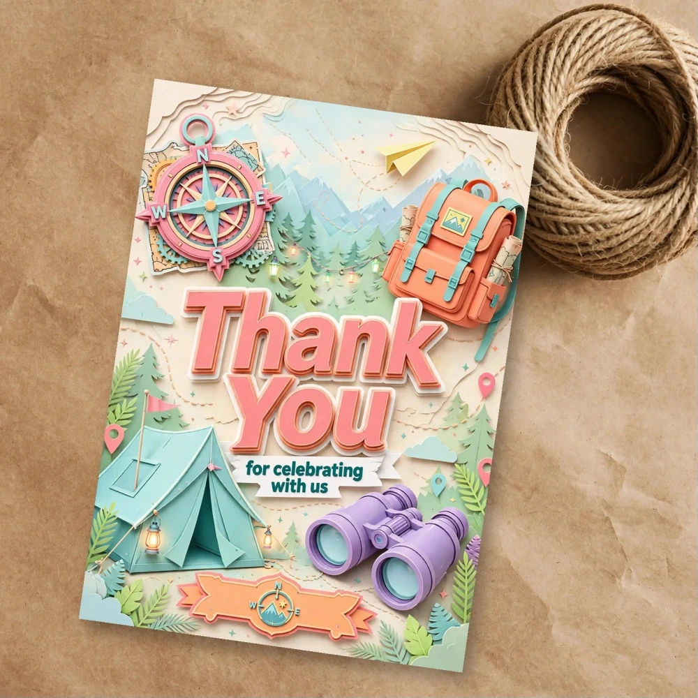 Explorer Theme Thank You Cards Birthday Party Supplies (PACK OF 30) - 300 GSM Matte Fine Art Cardstock (2.5 x 3.5 Inch) - Premium Party Decor Supply by Party Decor Mall - View 1