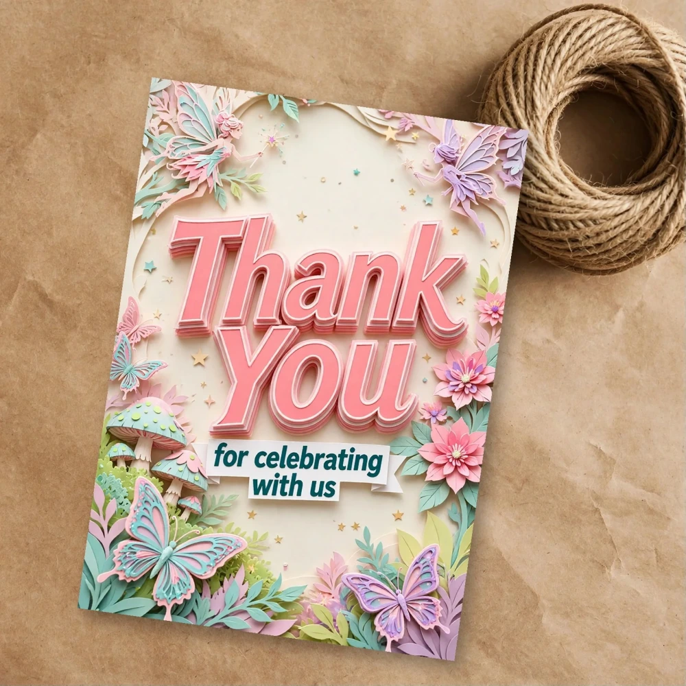 Fairy Theme Thank You Cards Birthday Party Supplies (PACK OF 30) - 300 GSM Matte Fine Art Cardstock (2.5 x 3.5 Inch) - Premium Party Decor Supply by Party Decor Mall - View 1