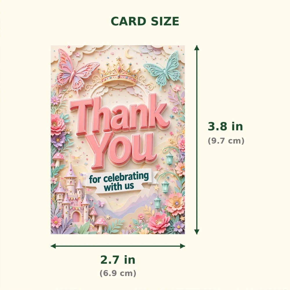 Fairy Princess Theme Thank You Cards Birthday Party Supplies (PACK OF 30) - 300 GSM Matte Fine Art Cardstock (2.5 x 3.5 Inch) - Premium Party Decor Supply by Party Decor Mall - View 2