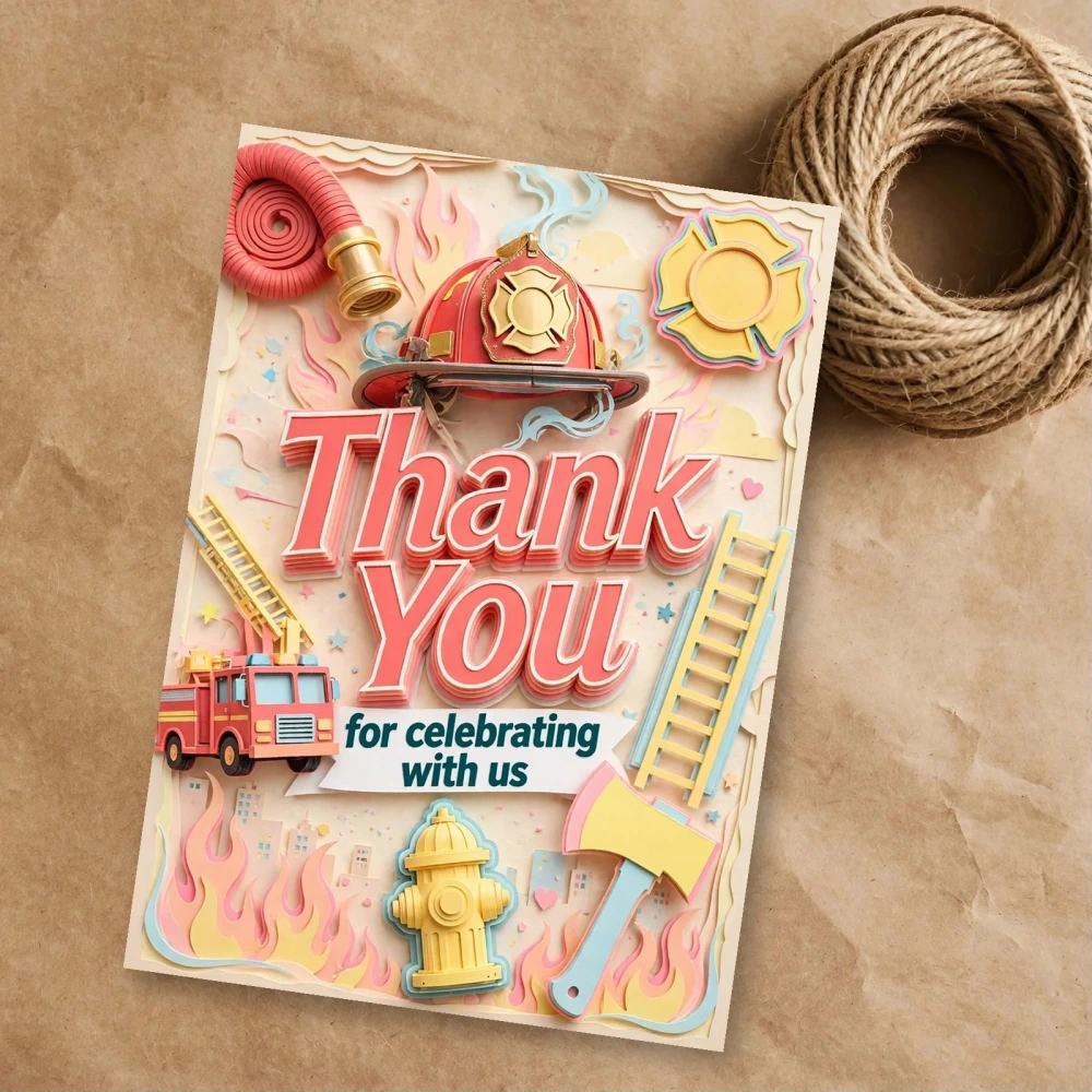 Firefighter Theme Thank You Cards Birthday Party Supplies (PACK OF 30) - 300 GSM Matte Fine Art Cardstock (2.5 x 3.5 Inch) - Premium Party Decor Supply by Party Decor Mall - View 1