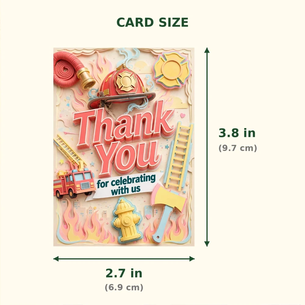 Firefighter Theme Thank You Cards Birthday Party Supplies (PACK OF 30) - 300 GSM Matte Fine Art Cardstock (2.5 x 3.5 Inch) - Premium Party Decor Supply by Party Decor Mall - View 2