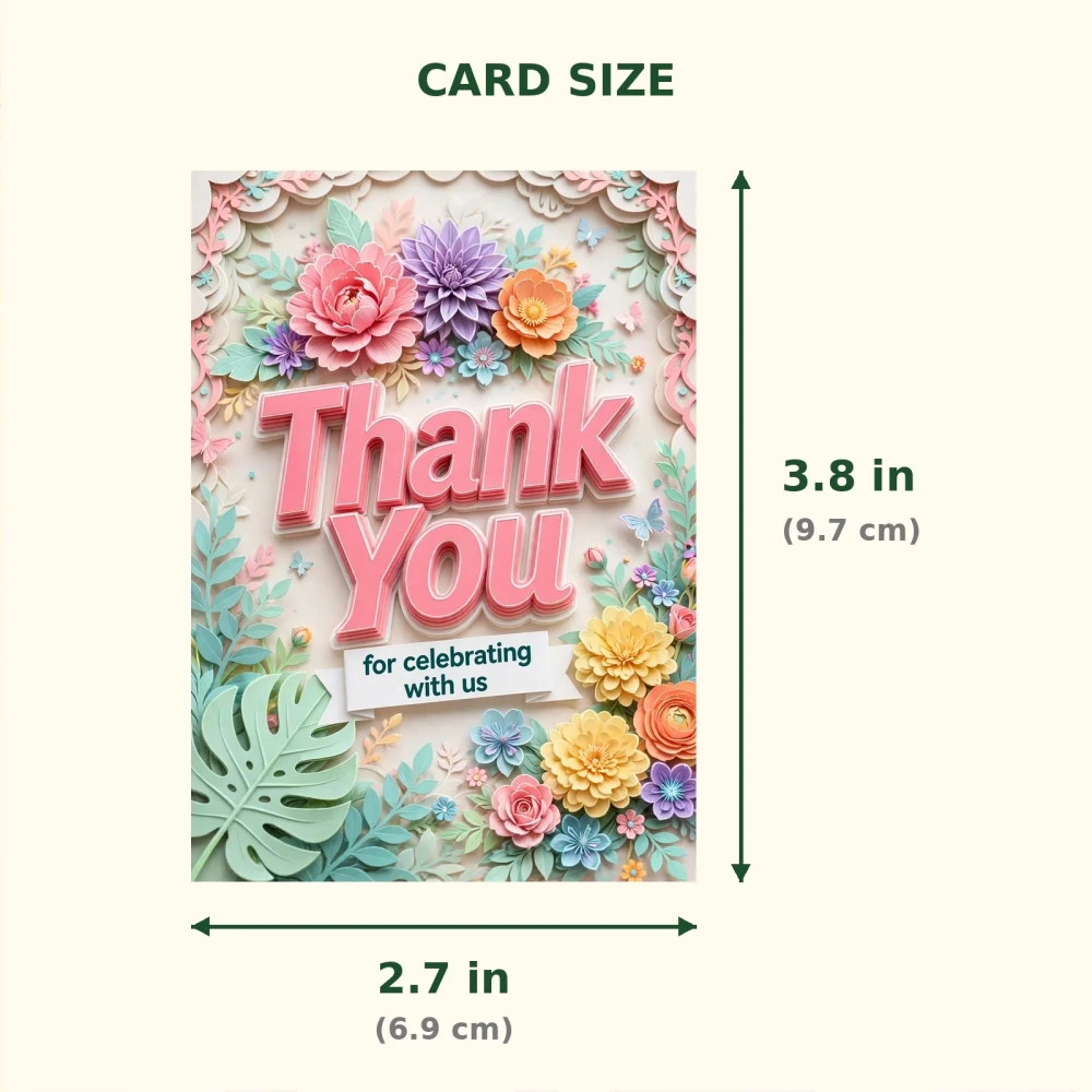 Floral Theme Thank You Cards Birthday Party Supplies (PACK OF 30) - 300 GSM Matte Fine Art Cardstock (2.5 x 3.5 Inch) - Premium Party Decor Supply by Party Decor Mall - View 2