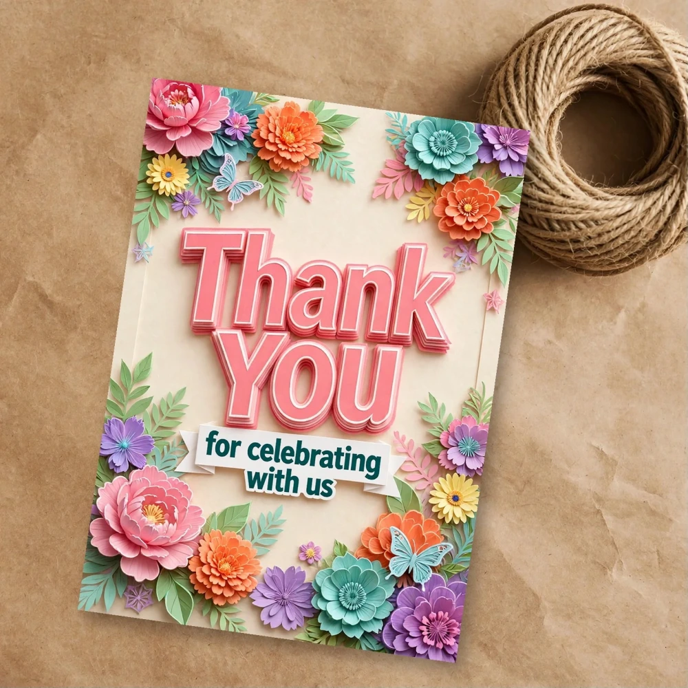 Flowers Theme Thank You Cards Birthday Party Supplies (PACK OF 30) - 300 GSM Matte Fine Art Cardstock (2.5 x 3.5 Inch) - Premium Party Decor Supply by Party Decor Mall - View 1