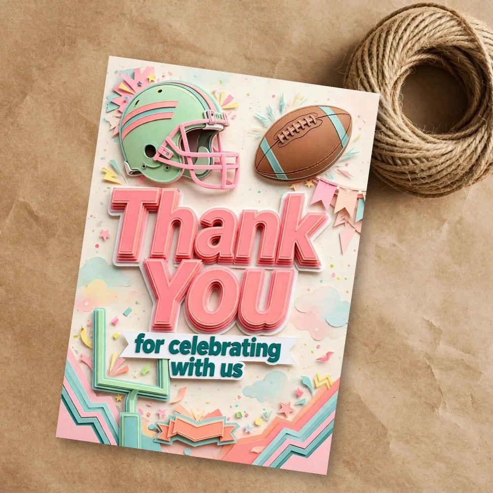 Football Theme Thank You Cards Birthday Party Supplies (PACK OF 30) - 300 GSM Matte Fine Art Cardstock (2.5 x 3.5 Inch) - Premium Party Decor Supply by Party Decor Mall - View 1