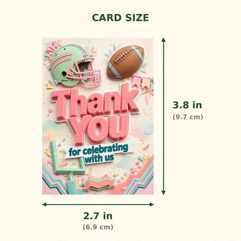 Football Theme Thank You Cards Birthday Party Supplies (PACK OF 30) - 300 GSM Matte Fine Art Cardstock (2.5 x 3.5 Inch) - Premium Party Decor Supply by Party Decor Mall - View 2