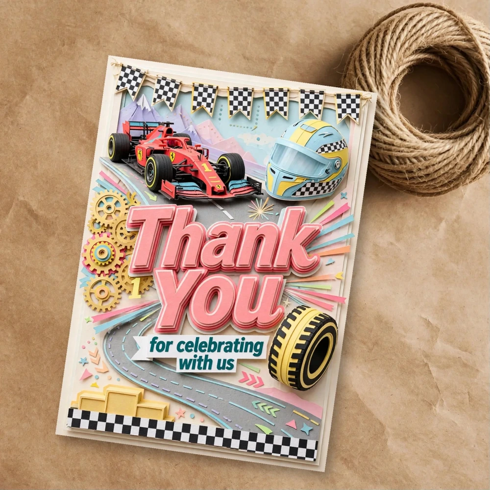 Formula 1 Theme Thank You Cards Birthday Party Supplies (PACK OF 30) - 300 GSM Matte Fine Art Cardstock (2.5 x 3.5 Inch) - Premium Party Decor Supply by Party Decor Mall - View 1