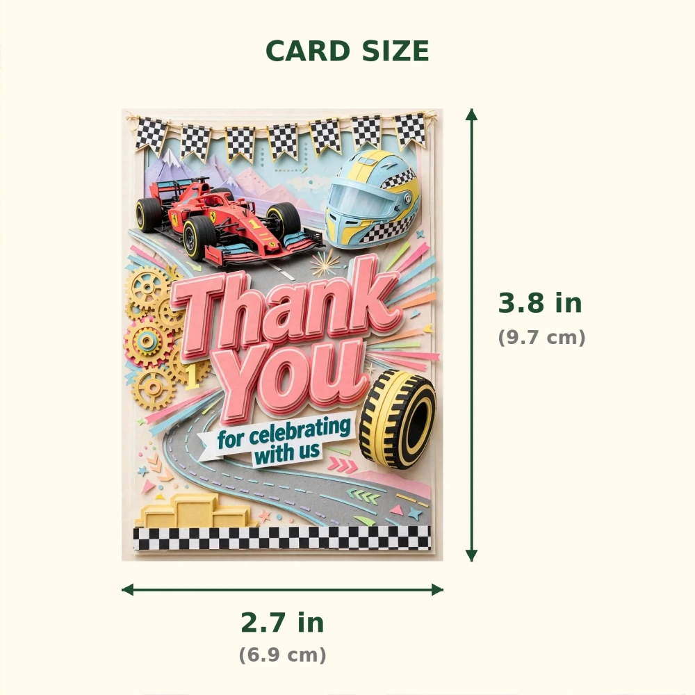 Formula 1 Theme Thank You Cards Birthday Party Supplies (PACK OF 30) - 300 GSM Matte Fine Art Cardstock (2.5 x 3.5 Inch) - Premium Party Decor Supply by Party Decor Mall - View 2