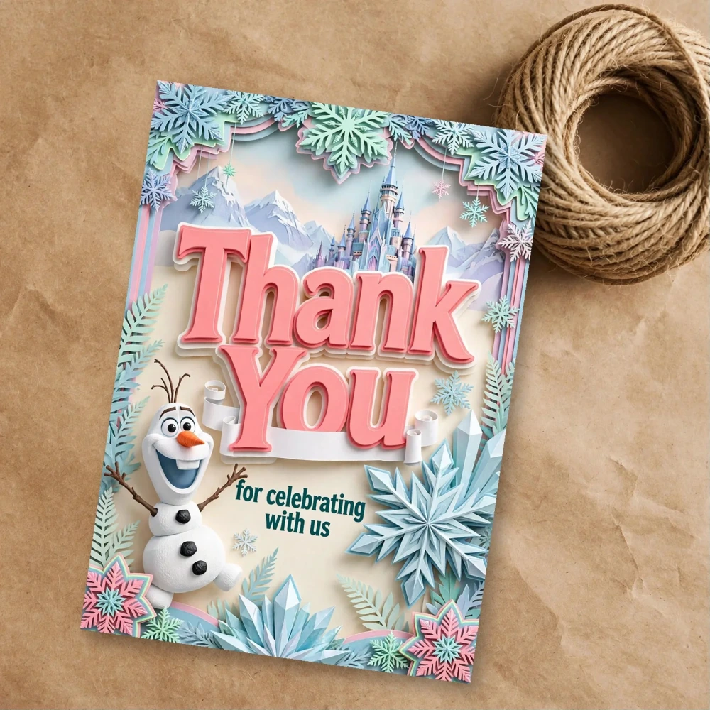 Frozen Theme Thank You Cards Birthday Party Supplies (PACK OF 30) - 300 GSM Matte Fine Art Cardstock (2.5 x 3.5 Inch)