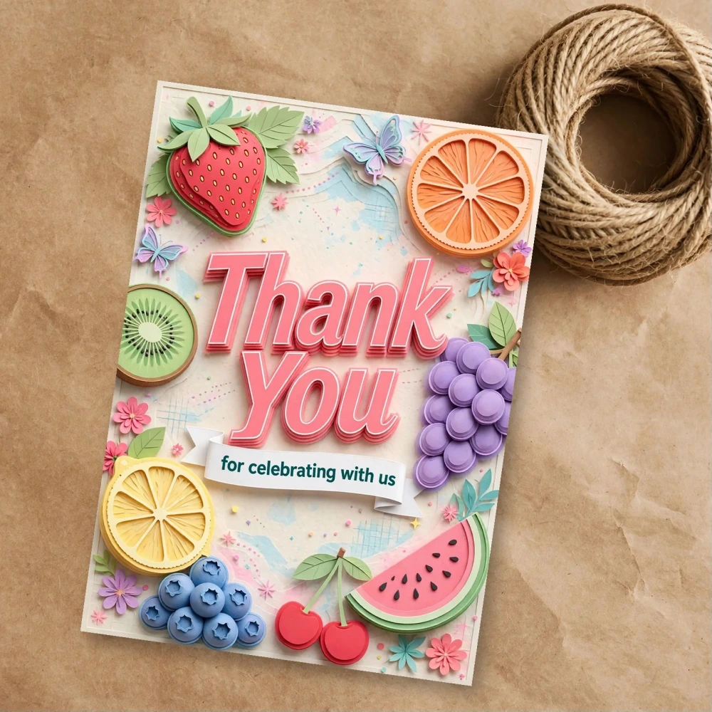Fruits Theme Thank You Cards Birthday Party Supplies (PACK OF 30) - 300 GSM Matte Fine Art Cardstock (2.5 x 3.5 Inch) - Premium Party Decor Supply by Party Decor Mall - View 1