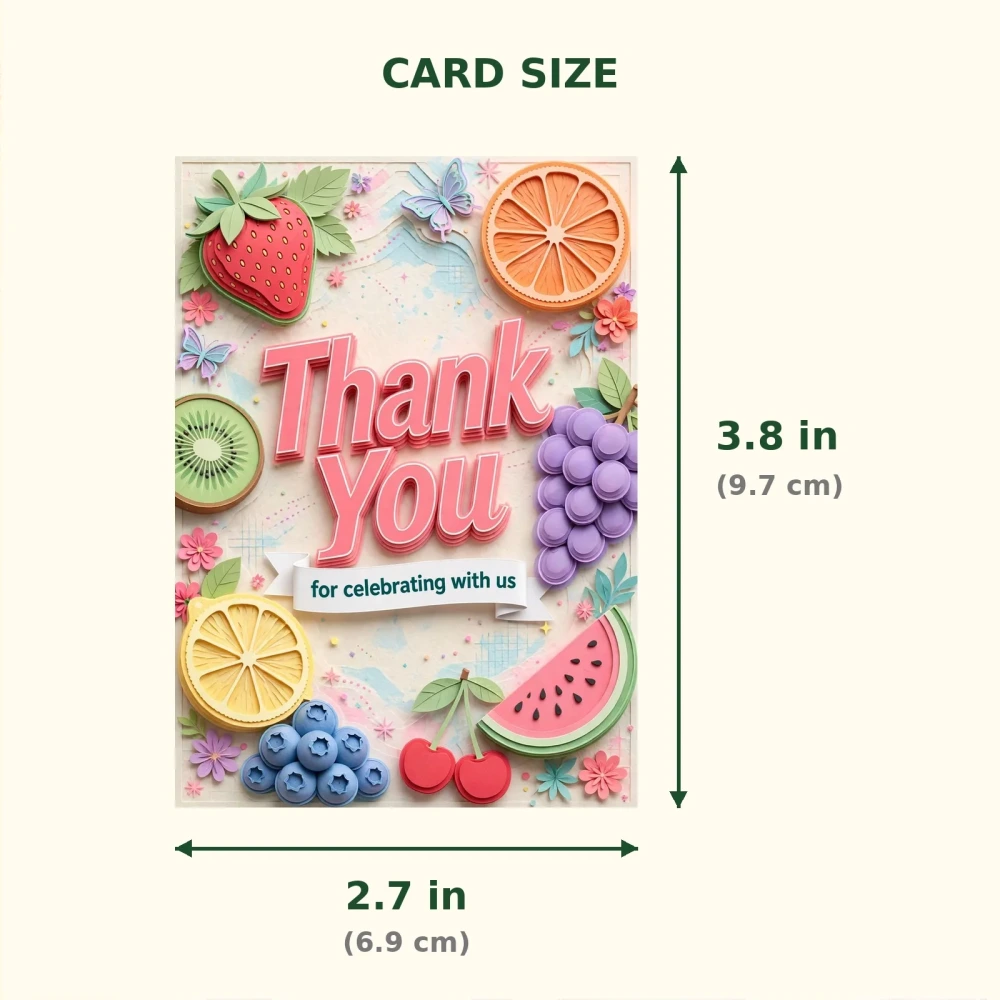 Fruits Theme Thank You Cards Birthday Party Supplies (PACK OF 30) - 300 GSM Matte Fine Art Cardstock (2.5 x 3.5 Inch) - Premium Party Decor Supply by Party Decor Mall - View 2