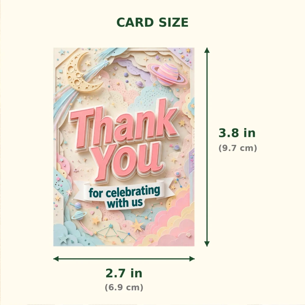 Galaxy Theme Thank You Cards Birthday Party Supplies (PACK OF 30) - 300 GSM Matte Fine Art Cardstock (2.5 x 3.5 Inch) - Premium Party Decor Supply by Party Decor Mall - View 2