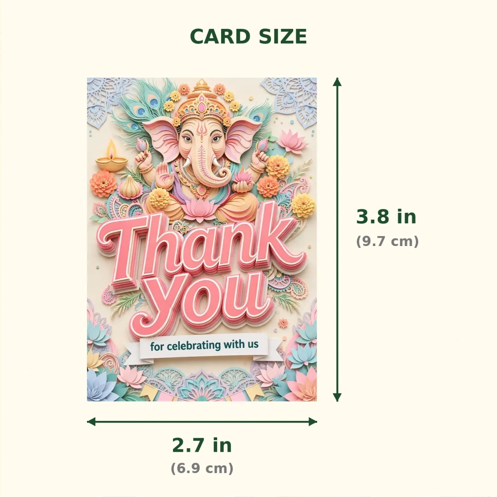 Ganesh Chaturthi Theme Thank You Cards Birthday Party Supplies (PACK OF 30) - 300 GSM Matte Fine Art Cardstock (2.5 x 3.5 Inch) - Premium Party Decor Supply by Party Decor Mall - View 2