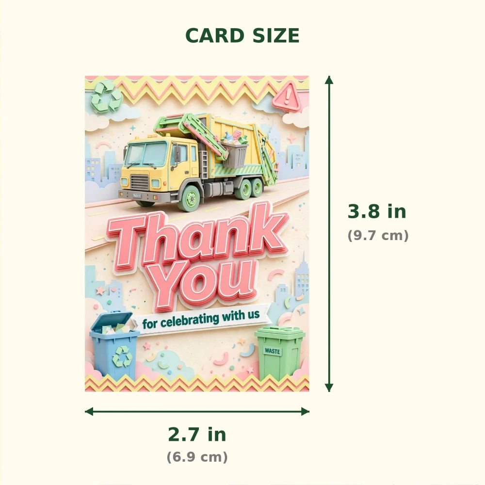 Garbage Truck Theme Thank You Cards Birthday Party Supplies (PACK OF 30) - 300 GSM Matte Fine Art Cardstock (2.5 x 3.5 Inch) - Premium Party Decor Supply by Party Decor Mall - View 2