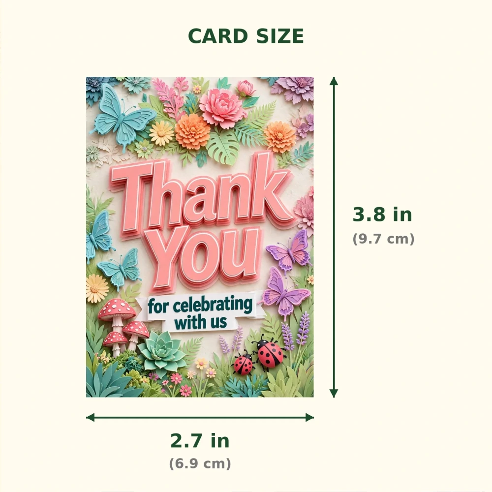 Garden Theme Thank You Cards Birthday Party Supplies (PACK OF 30) - 300 GSM Matte Fine Art Cardstock (2.5 x 3.5 Inch) - Premium Party Decor Supply by Party Decor Mall - View 2