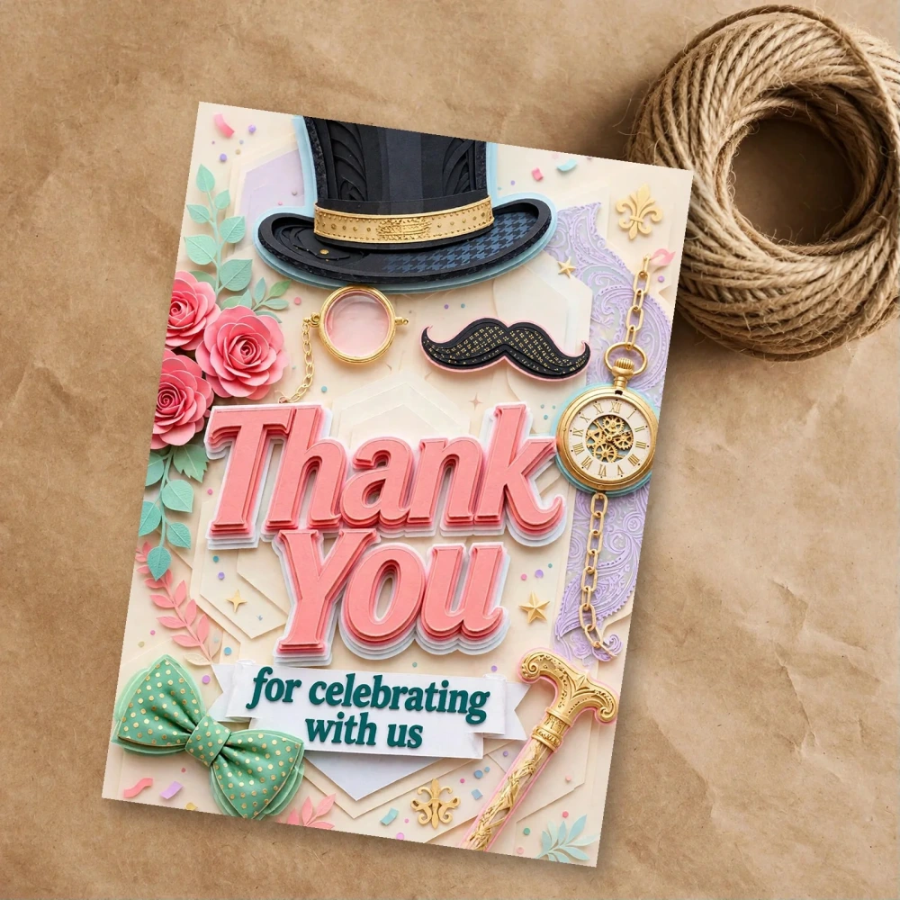 Gentleman Theme Thank You Cards Birthday Party Supplies (PACK OF 30) - 300 GSM Matte Fine Art Cardstock (2.5 x 3.5 Inch) - Premium Party Decor Supply by Party Decor Mall - View 1