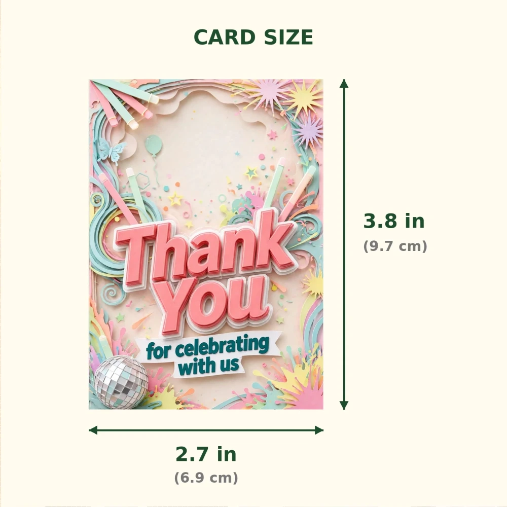 Glow Party Theme Thank You Cards Birthday Party Supplies (PACK OF 30) - 300 GSM Matte Fine Art Cardstock (2.5 x 3.5 Inch) - Premium Party Decor Supply by Party Decor Mall - View 2