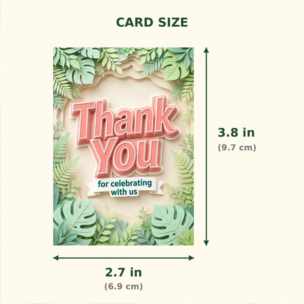 Greenery Theme Thank You Cards Birthday Party Supplies (PACK OF 30) - 300 GSM Matte Fine Art Cardstock (2.5 x 3.5 Inch) - Premium Party Decor Supply by Party Decor Mall - View 2