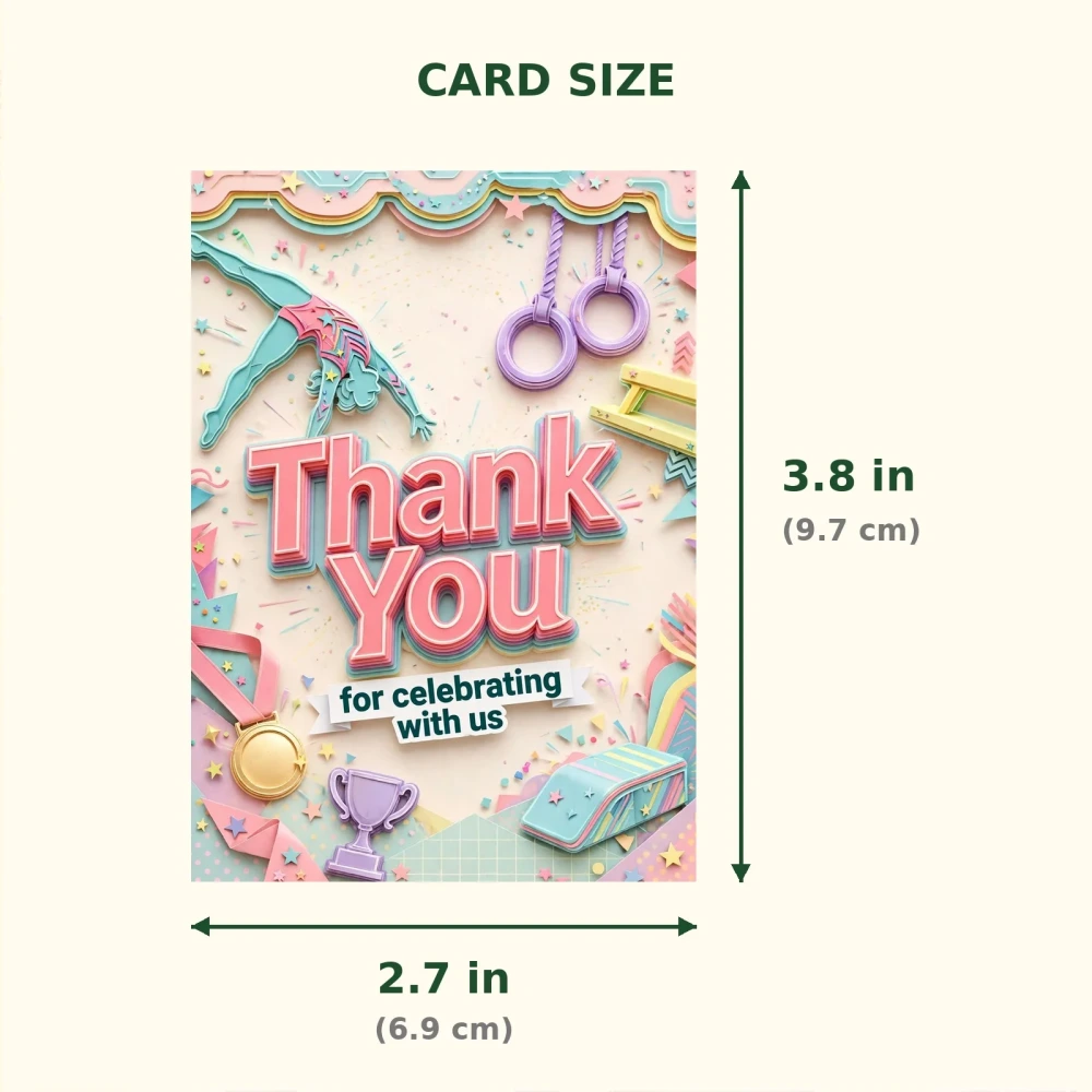 Gymnastics Theme Thank You Cards Birthday Party Supplies (PACK OF 30) - 300 GSM Matte Fine Art Cardstock (2.5 x 3.5 Inch) - Premium Party Decor Supply by Party Decor Mall - View 2