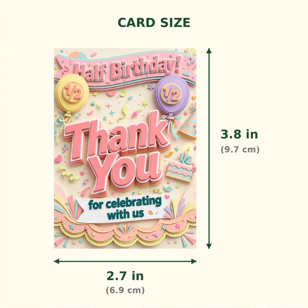 Half Birthday Theme Thank You Cards Birthday Party Supplies (PACK OF 30) - 300 GSM Matte Fine Art Cardstock (2.5 x 3.5 Inch) - Premium Party Decor Supply by Party Decor Mall - View 2