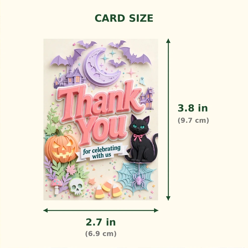 Halloween Theme Thank You Cards Birthday Party Supplies (PACK OF 30) - 300 GSM Matte Fine Art Cardstock (2.5 x 3.5 Inch) - Premium Party Decor Supply by Party Decor Mall - View 2