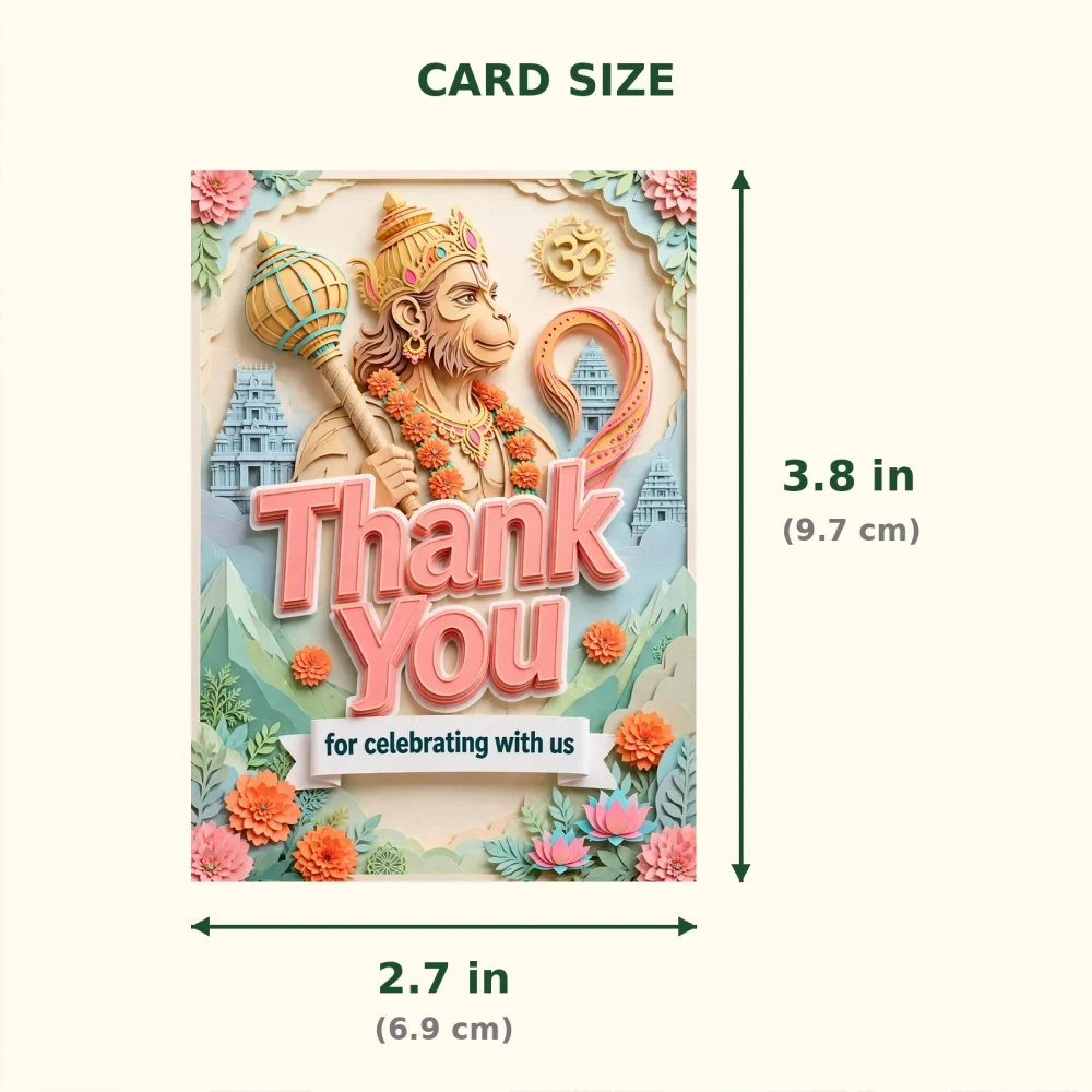 Hanuman Theme Thank You Cards Birthday Party Supplies (PACK OF 30) - 300 GSM Matte Fine Art Cardstock (2.5 x 3.5 Inch) - Premium Party Decor Supply by Party Decor Mall - View 2