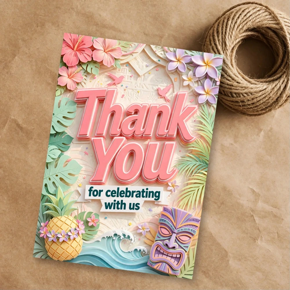 Hawaiian Party Theme Thank You Cards Birthday Party Supplies (PACK OF 30) - 300 GSM Matte Fine Art Cardstock (2.5 x 3.5 Inch) - Premium Party Decor Supply by Party Decor Mall - View 1