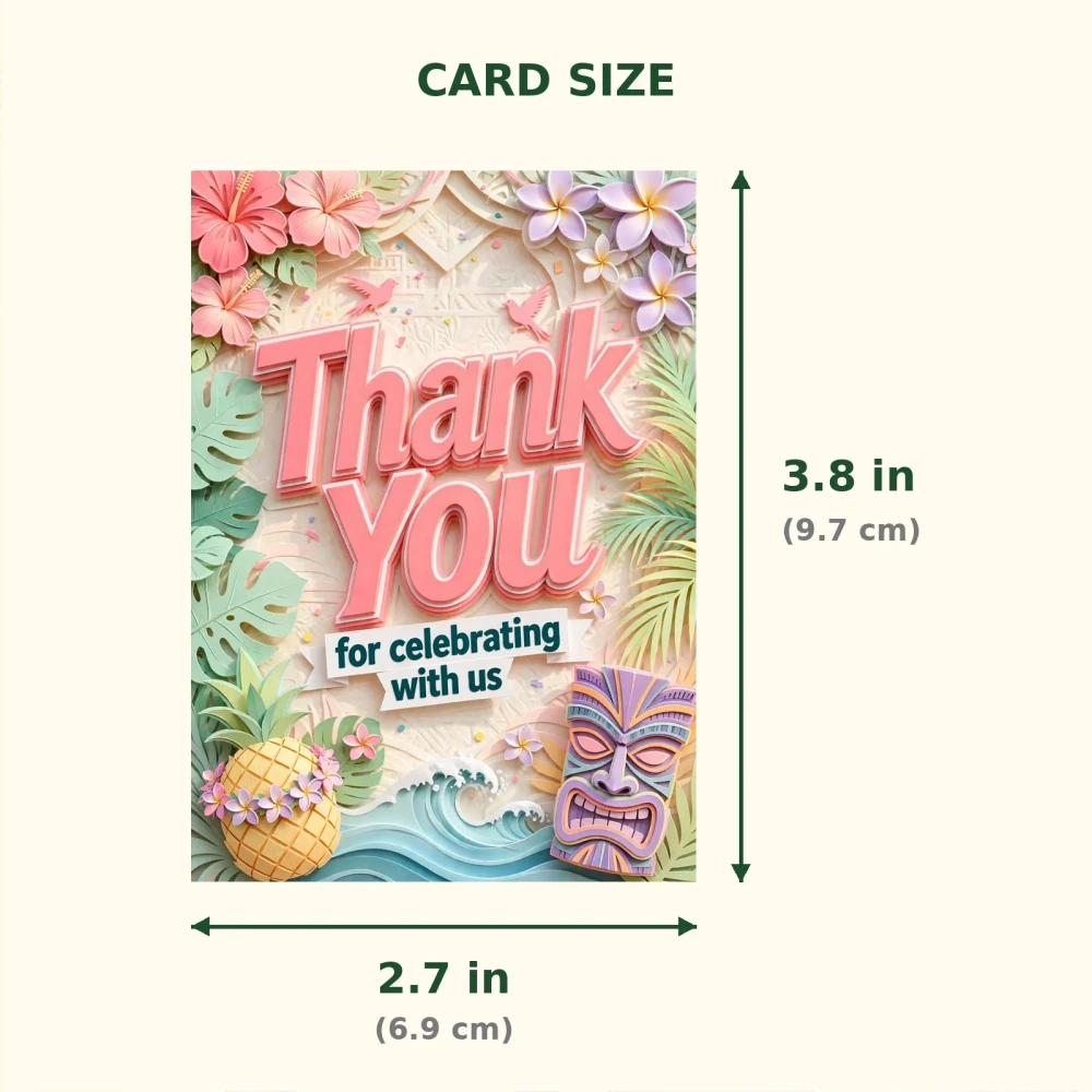 Hawaiian Party Theme Thank You Cards Birthday Party Supplies (PACK OF 30) - 300 GSM Matte Fine Art Cardstock (2.5 x 3.5 Inch) - Premium Party Decor Supply by Party Decor Mall - View 2