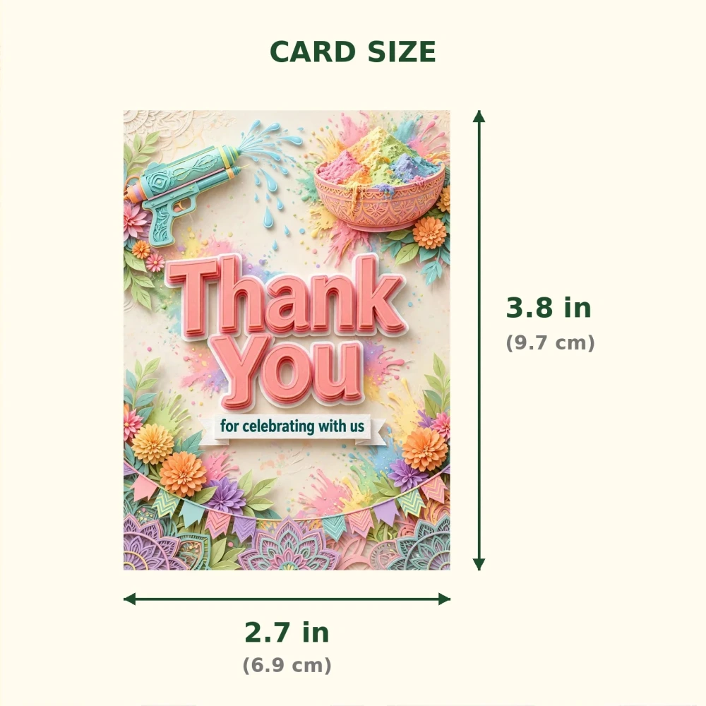 Holi Theme Thank You Cards Birthday Party Supplies (PACK OF 30) - 300 GSM Matte Fine Art Cardstock (2.5 x 3.5 Inch) - Premium Party Decor Supply by Party Decor Mall - View 2