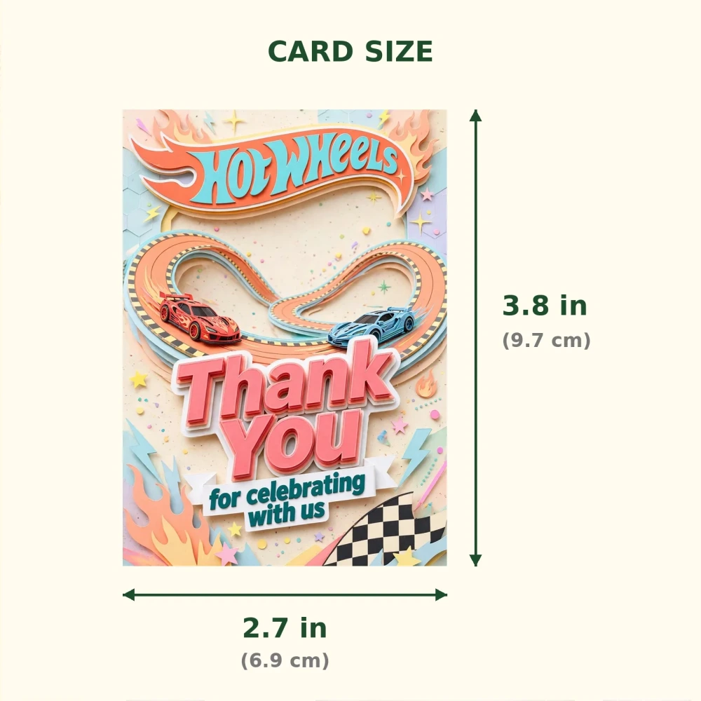 Hot Wheels Theme Thank You Cards Birthday Party Supplies (PACK OF 30) - 300 GSM Matte Fine Art Cardstock (2.5 x 3.5 Inch) - Premium Party Decor Supply by Party Decor Mall - View 2