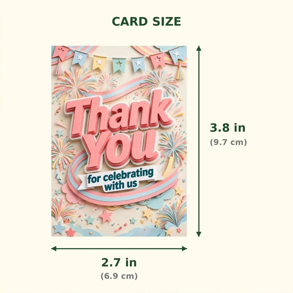 Independence Day Theme Thank You Cards Birthday Party Supplies (PACK OF 30) - 300 GSM Matte Fine Art Cardstock (2.5 x 3.5 Inch) - Premium Party Decor Supply by Party Decor Mall - View 2