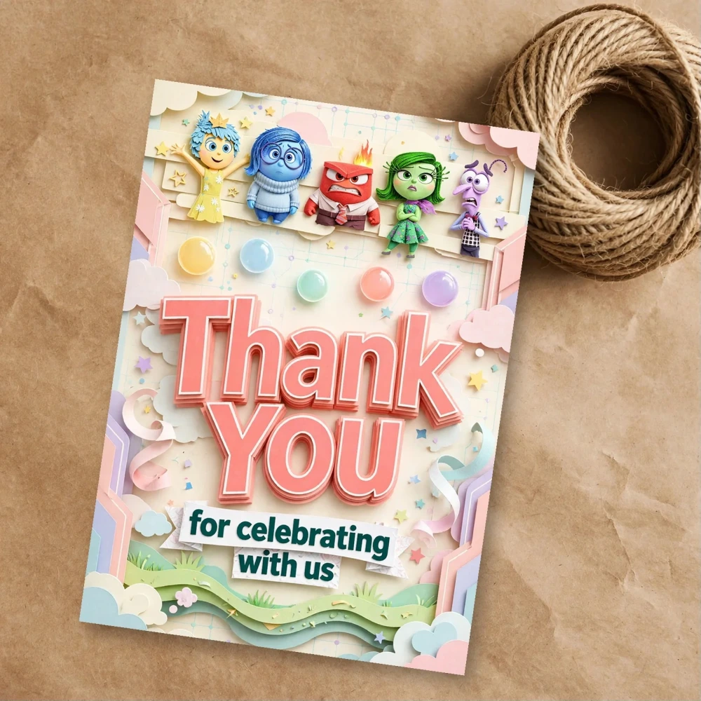 Inside Out Theme Thank You Cards Birthday Party Supplies (PACK OF 30) - 300 GSM Matte Fine Art Cardstock (2.5 x 3.5 Inch) - Premium Party Decor Supply by Party Decor Mall - View 1