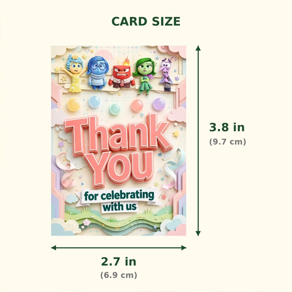 Inside Out Theme Thank You Cards Birthday Party Supplies (PACK OF 30) - 300 GSM Matte Fine Art Cardstock (2.5 x 3.5 Inch) - Premium Party Decor Supply by Party Decor Mall - View 2